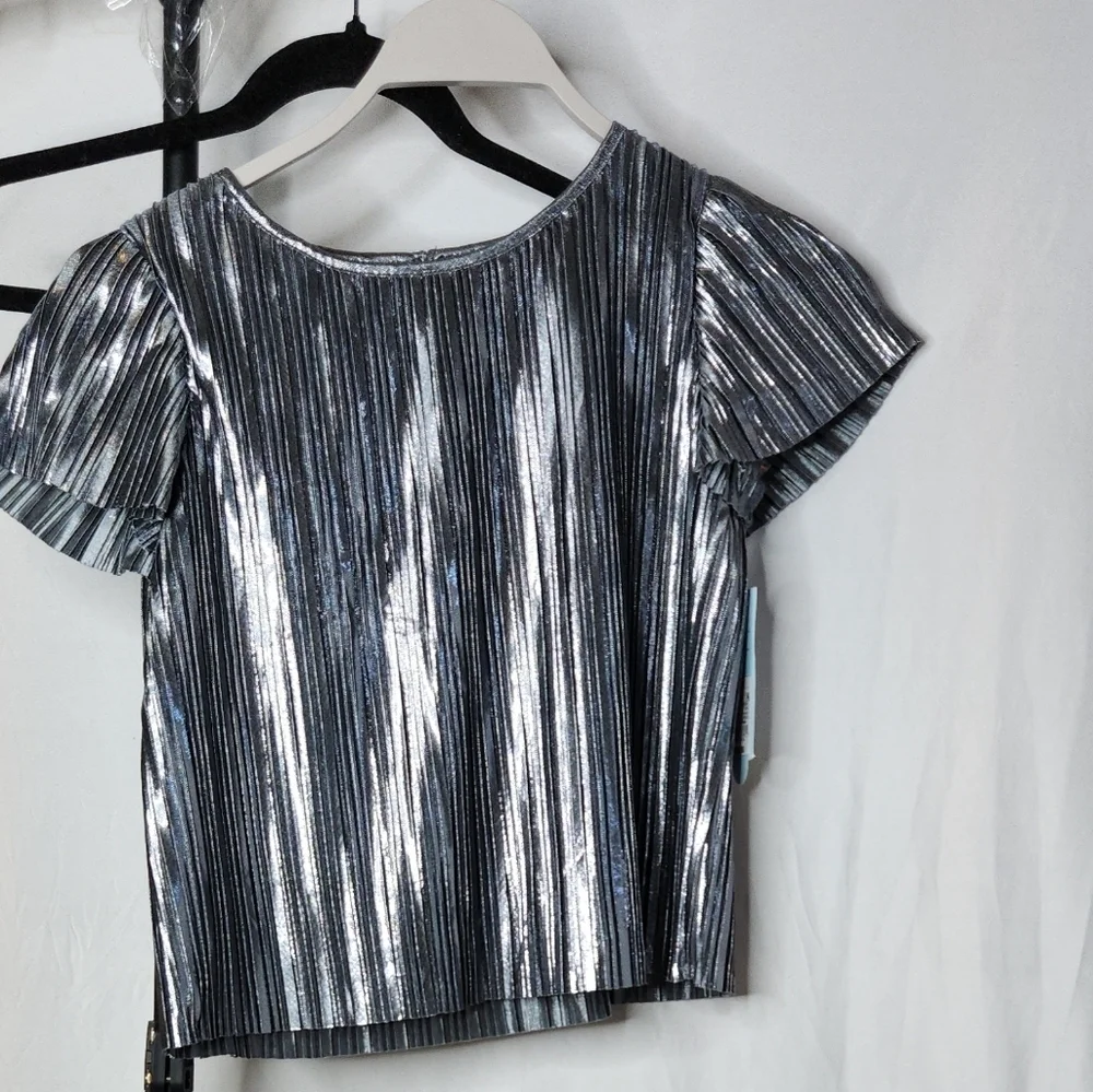 Girls' Short Sleeve Pleated Party Top - Cat & Jack Gunmetal Gray M